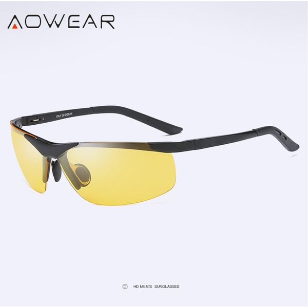 

sunglasses aowear quality hd night vision glasses men driving rimless mens polarized car drivers yellow goggles spectacles, White;black