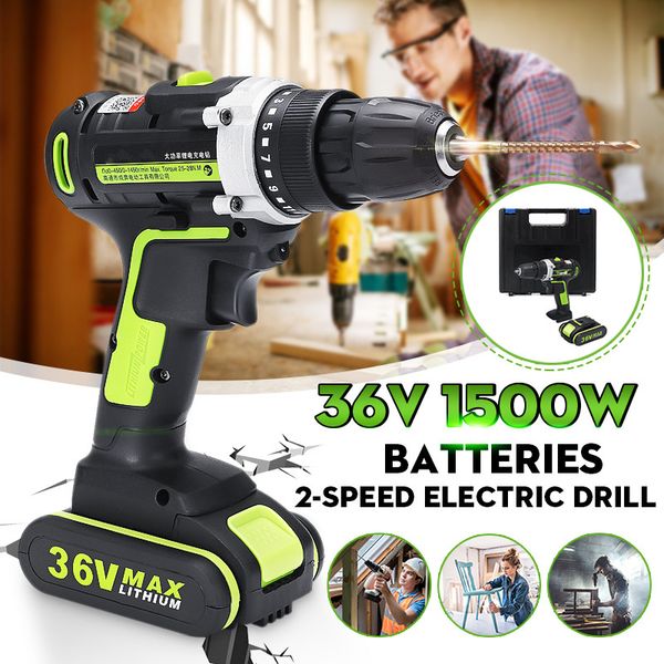 

36в электрическая отвертка беспроводная электрическая мини дрель литий-ионный аккумулятор управляется аккумуляторный инструмент 2-speed