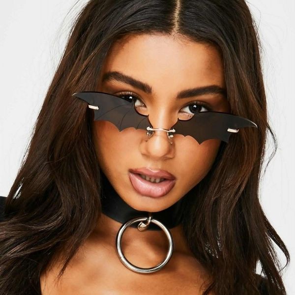 

new fashion bat vintage sunglasses women punk retro rimless sunglasses men frameless trend fashion small eyewear, White;black