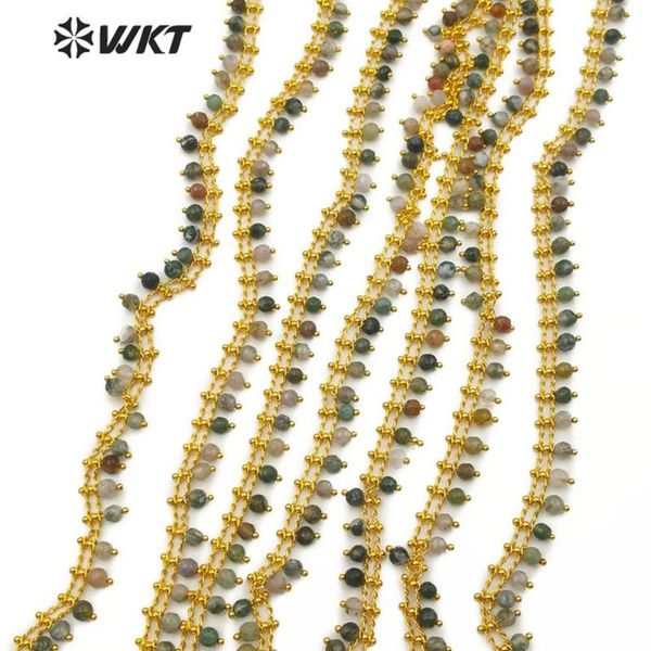 

wt-rbc109 natural stone chain natural mult color beads with gold color rosary 4mm beads chain for jewelry making, Silver