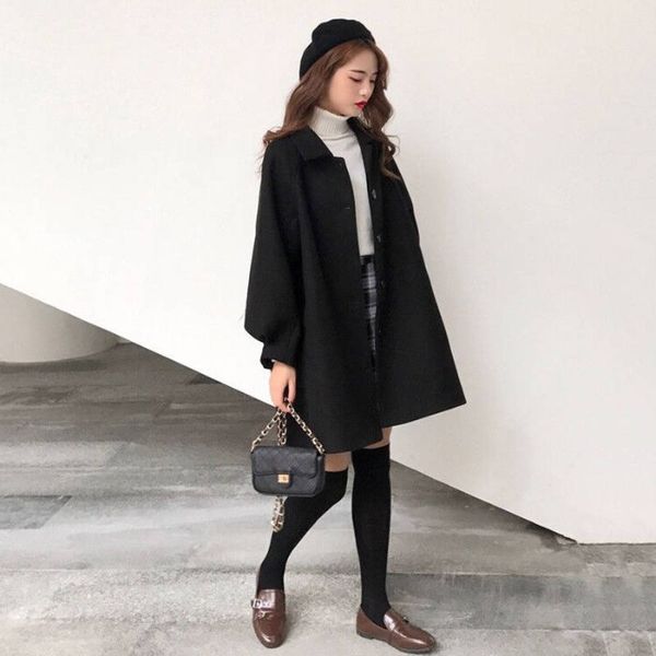 

korean version of the female students mori department of autumn and winter woolen coat thick woolen coat long section of lovely female, Black