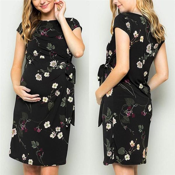 

clothing spring designer pregnant mommy maternity dress casual floral print crew neck short sleeve dresses casual women, Black;gray