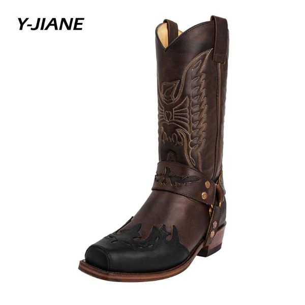 

boots fashion women print 2021 high autumn winter warm party shoes woman square toe heeled motorcycle long shoes#g3, Black