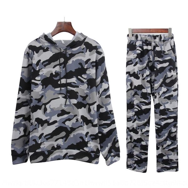 

2020 autumn and winter suit women's camouflage fleece hooded sports two-piece set 2020 autumn and winter suit women's camouflage f, Gray