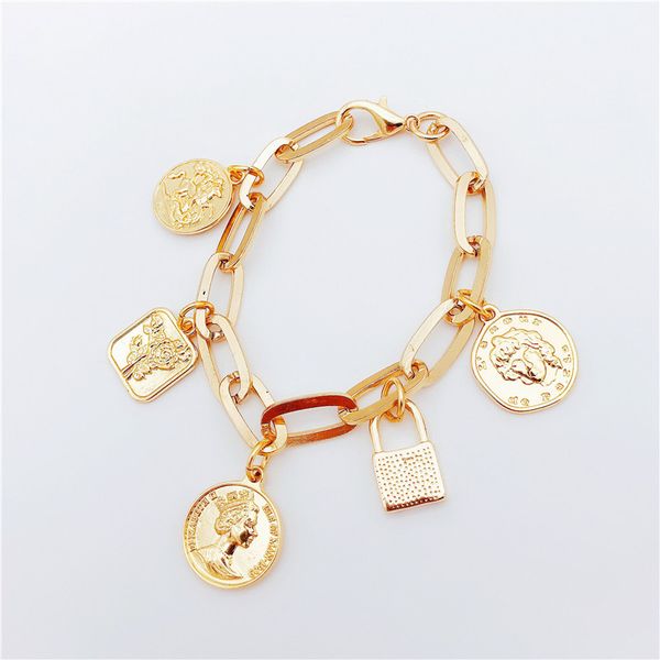 

ad-b82370 / tracysger / coin lock charm chain bracelet, Black