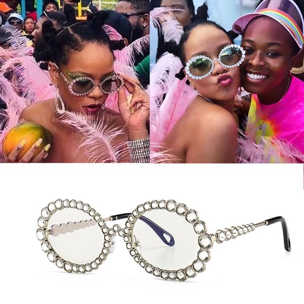 

vintage round diamond sunglasses women 2020 new luxury lady oval crystal glasses fashion eyewear uv400 gafas de sol mujer, White;black