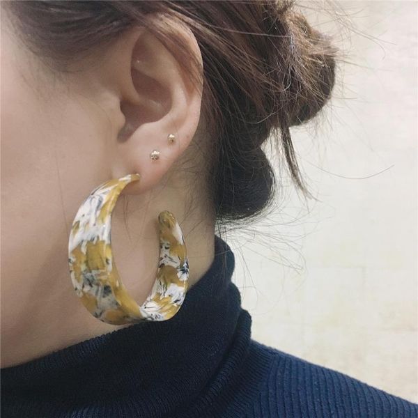 

bohemia mustard marble wide acrylic hoop earrings for women, Golden;silver