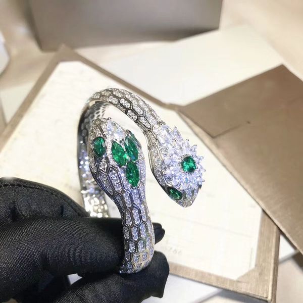 

wholesale designer cuff fashion white/green cubic zirconia paved animal bangle 18k white gold plated bracelets for women, Black