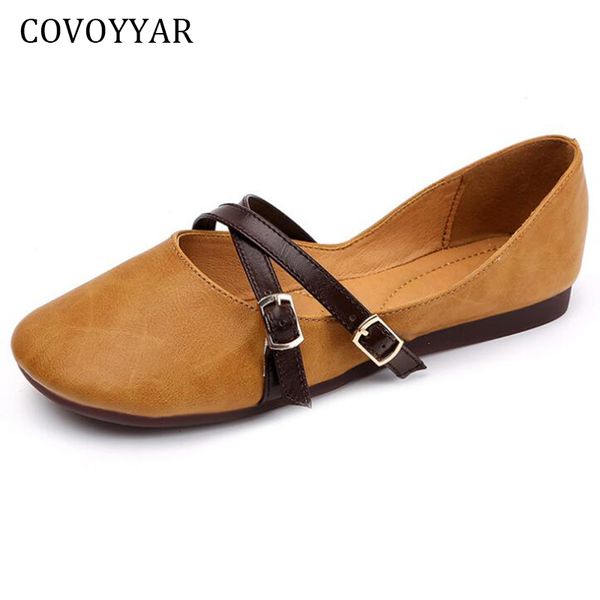 

covoyyar 2020 2-buckles decor women's flats spring summer fashion korean cross tied casual ballet shoes loafers size 40 wfs876, Black