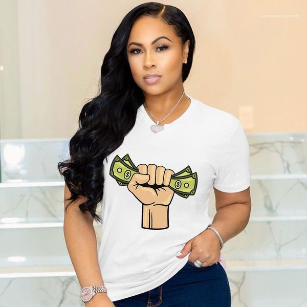 

для женщин дизайнер luxury summer тенниска с коротким рукавом экипаж шеи доллар печать tees мода многоцветной случайные женщина одежда, White