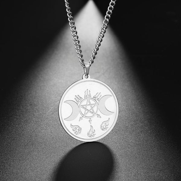 

pendant necklaces dawapara hecate wheel strophalos of hekate witchcraft power moon goddess kabbalah amulet stainless steel men necklace, Silver