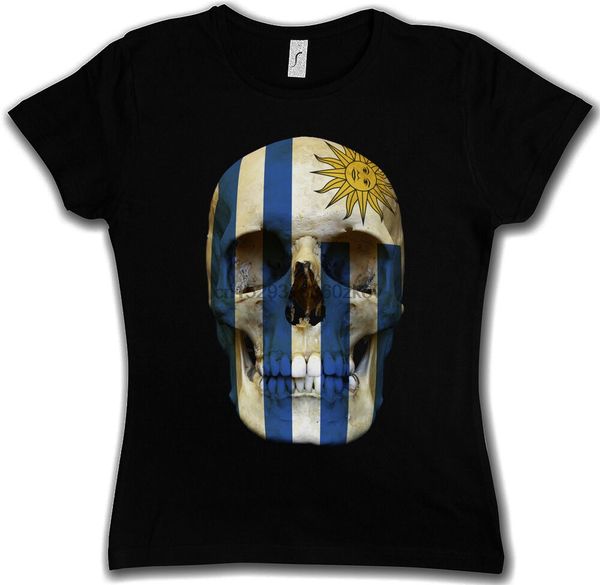 

classic uruguay skull flag woman girlie girl t-shirt - biker mc banner shirt