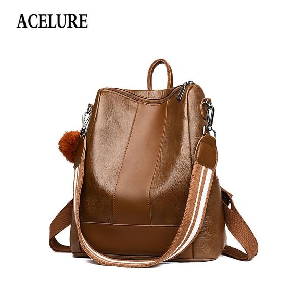 

acelure luxury design women oil pu leather backpack casual backpack bag teenager school travel backpack mochila escolar militar bbyjhm