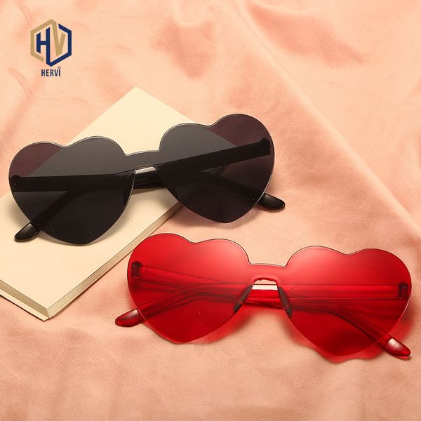 

sunglasses love heart shape gradient women rimless frame transparent color lens colorful sun glasses female red pink yellow, White;black