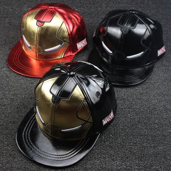 

2020 retail children baseball caps kid hip hop cap iron man full leather street dance boys girls peaked cap parent-child caps, Blue;gray