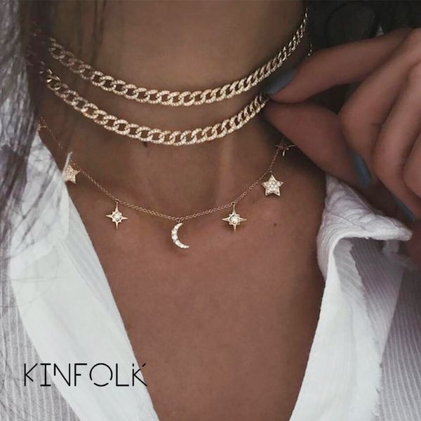

kinfolk star chains necklace moon pendant necklaces for women boho layered gold chain necklace set womens jewelry 2020, Silver