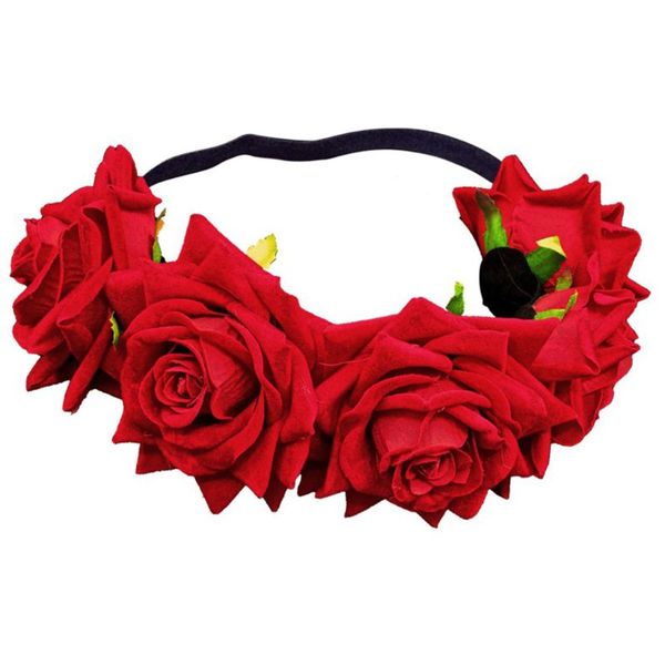 

bohemian women girl velvet rose crown headband pshoot realistic wreath hairband mexican flower wedding party garland