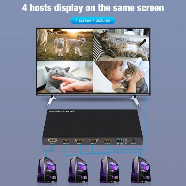 

4x1 quad video switcher multi-viewer video mixer hdmi switch with remote control 4 in 1 out processor with 5 display modes