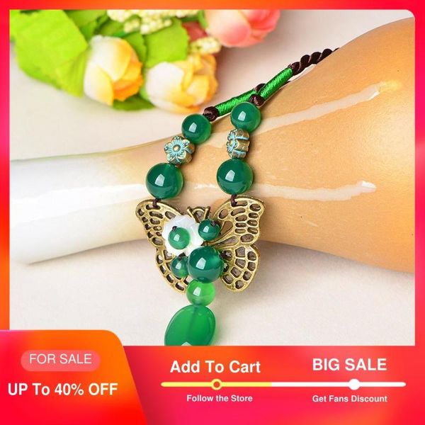 

vintage choker statement necklace women ethnic chain green crystal bowknot necklace butterfly pendants necklaces fashion jewelry, Golden;silver