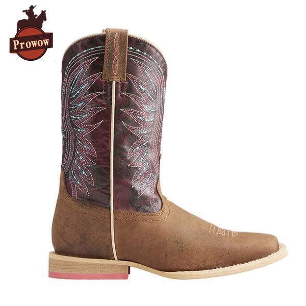 

prowow shoes girls boys kids vaquera western boots genuine leather handmade patchwork suture square toe children' ankle boots, Black;grey