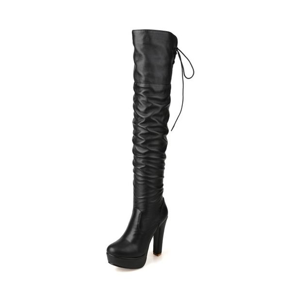 

winter of the new foreign trade with round head high waterproof taiwan coarse 43 knee-high boots with 40-1209, Black