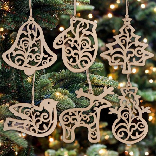 

6pcs new christmas tree ornaments hanging xmas tree party decor wooden pendant decor for home holiday gifts christmas natale