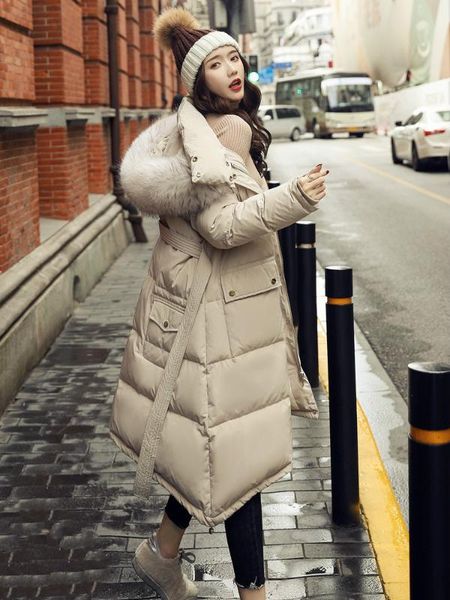 

2020 women's down jacket long coat female winter parkas 90% white duck down jackets raccoon dog fur collar abrigo mujer pph1904, Black