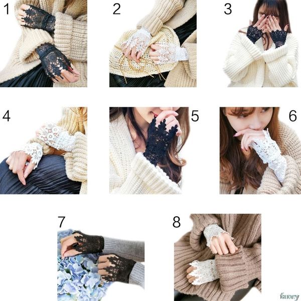 

2pcs/pair 8 styles women girls korean style fake sleeves cuffs hollow out embroidered crotchet floral lace apparel arm warmers, Blue;gray