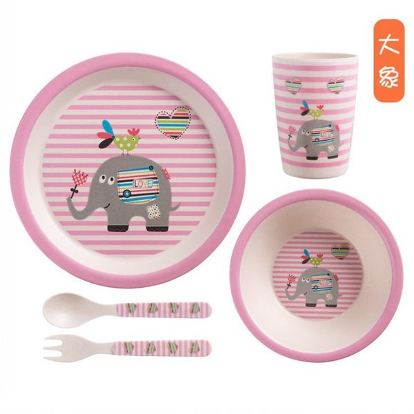 

childrens baby tableware set 5 pieces baby cartoon environmental protection kindergarten feeding supplies wholesale bamboo fiber bowl and di