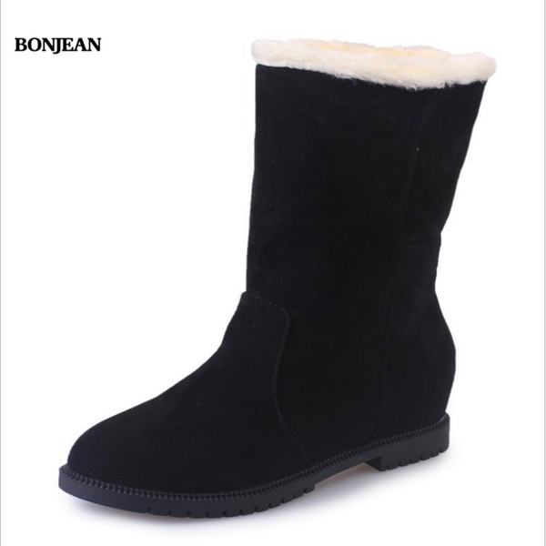

bonjean short barrel matte leather factory wholesale winter warm slope with increasing snow boots women short boots women shoes, Black