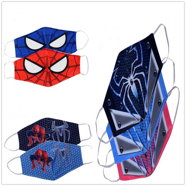 

2020 cartoon spider mask kids cosplay half face mouth muffle washable designer boy cotton mask zx02, Blue