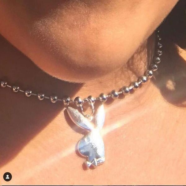

2020 fashion cute long ear silvercolor esthetic pendant necklaces charm playboy chain necklace party jewelry collier femme, Silver