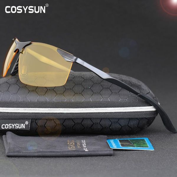 

with case night vision goggles driving polarized sunglasses for men's car driving glasses anti-glare alloy frame glasses, White;black