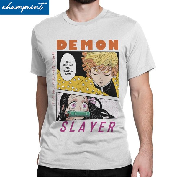

men t-shirts kimetsu no yaiba demon slayer nezuko and zenitsu vintage tee shirt short sleeve t shirt round collar clothes