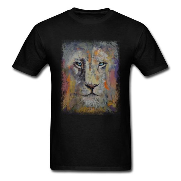 

oil painting art lion t shirt classic mens summer autumn tee-shirts round neck short sleeve cotton man t shirts europe size 3xl