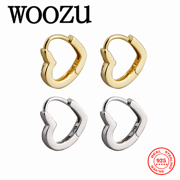 

woozu real 925 sterling silver minimalist romantic love heart ear buckle for women couple wedding hoop earrings jewelry, Golden;silver