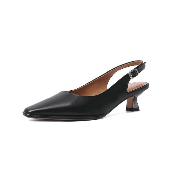 

100% cow leather shoes woman med heels western party shoes woman buckle pumps female office pumps, Black