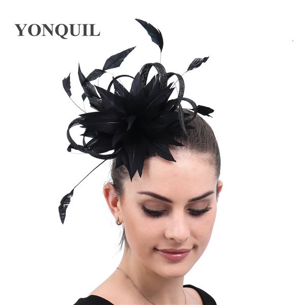 

hair accessories ladies black party church fashion fascinator headwear feathers flower for women clips feather bands