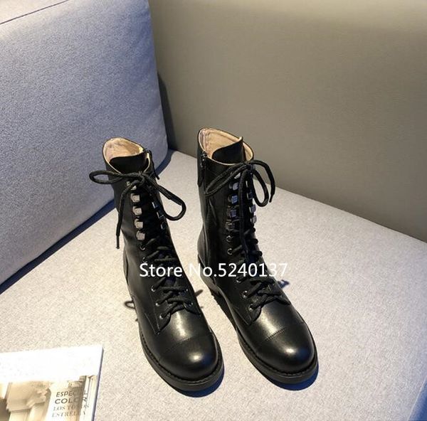 

boots 2021 european design women mid-calf cross-tied side zip round toe genuine leather western woman, Black
