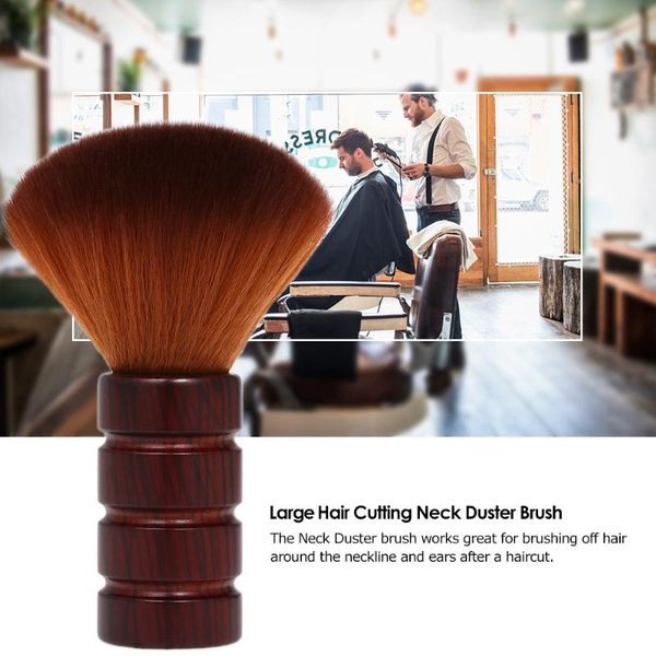 

barber cleaning hairbrush neck face dust clean brush soft nylon hair wooden handle hair styling tools, Silver