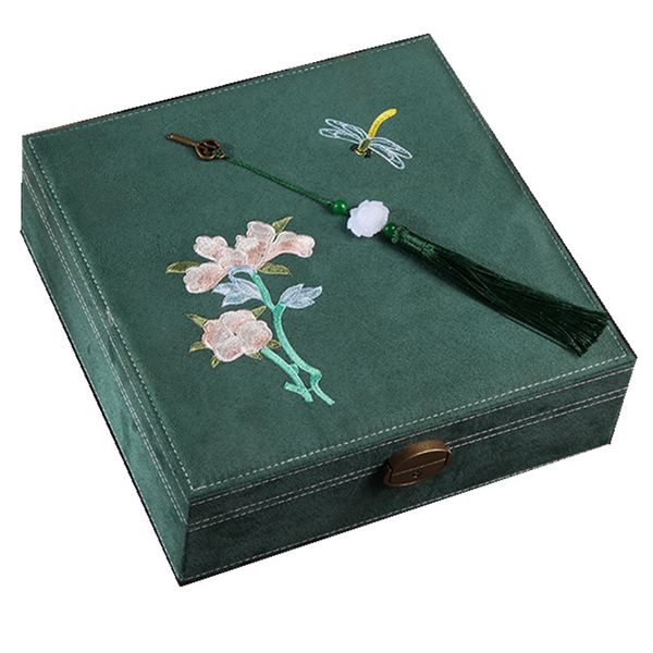 

2020 новый китайский вышитые vintage двухслойный jewlery box, Pink;blue