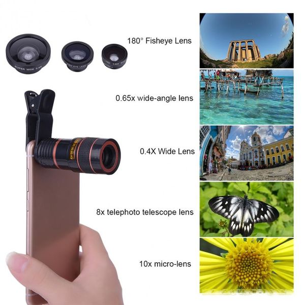 

1pcs vife 5 in1 8x telescope macro wide-angle super wide-angle 180 degree fisheye lens for smartphone ing