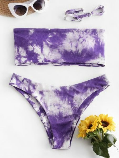 

202o women swimwear bikini split swimsuit women purple tie-dye bikini swimming knitted thread jacquard triangle cute swimsuit size s-l, White;black