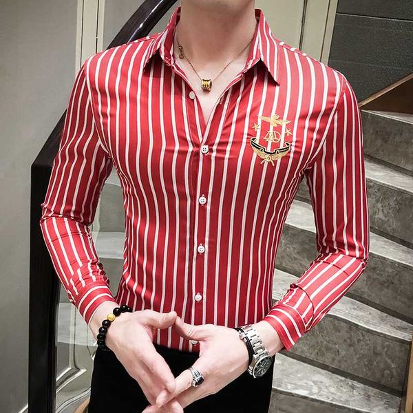 

fashion 2020 men stripes shirts autumn spring slim fit long sleeve social shirt men casual formal blouse clothes tuxedo 3xl, White;black