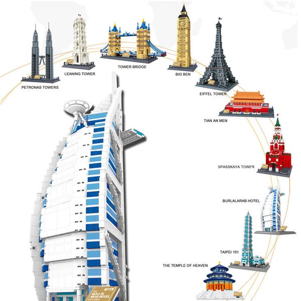 

diamond blocks world famous architecture dubai burj ai-arab l mini 3d model building blocks diy assembly bricks toys
