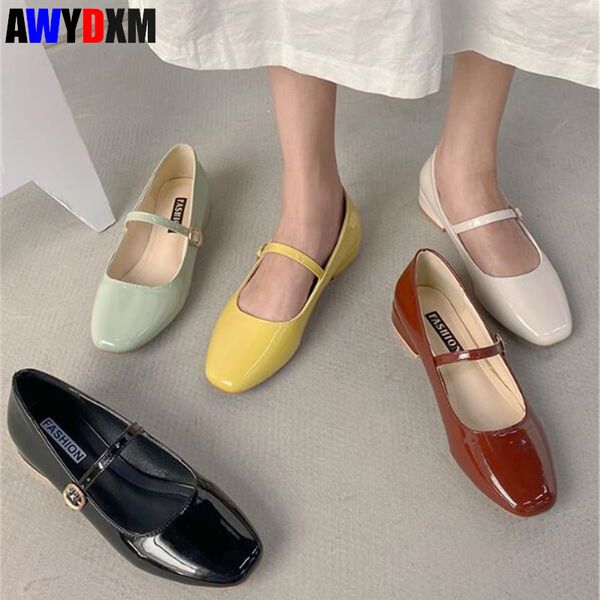 

patent leather women pumps summer shallow buckle shoes woman square head low heel shoe ladies dress party casual female footwear, Black