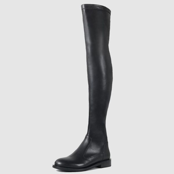 

gigifox 2020 genuine leather long boot leisure autumn women shoes fashion over the knee boots woman, Black