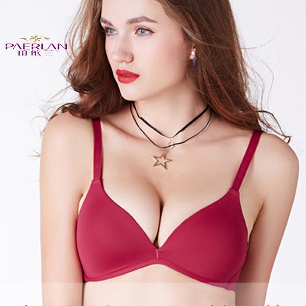 

paerlan new solid color comfortable ladies underwear bra bra 3/4 cup cover without steel support ladies breathable, Red;black