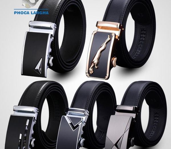 

fashion men belt 2019 cowhide genuine leather belts for men automatic buckle belts brown black cinturones hombre, Black;brown