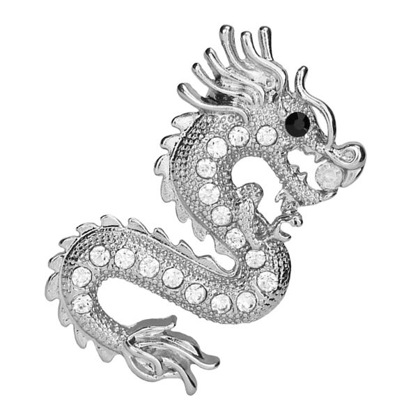

vintage diamante flying dragon brooch pin crystal men suits accessory, Gray